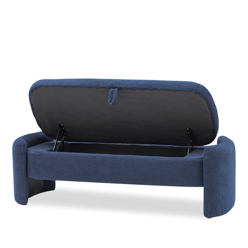 Repose-pieds rectangulaire large de 57 po Mailyn, Tissu bleu, Bleu