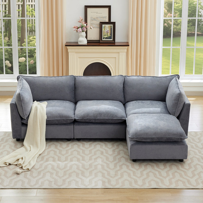 Eagan 106" 4 - Piece Modular Sectional, Chenille gris-bleu