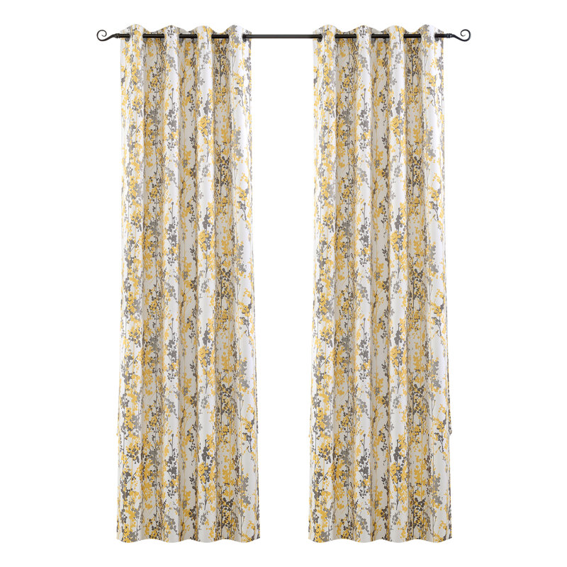 Rideaux de fenêtre Aalayjah , Jaune doré / gris, L 52 po x L 120 po