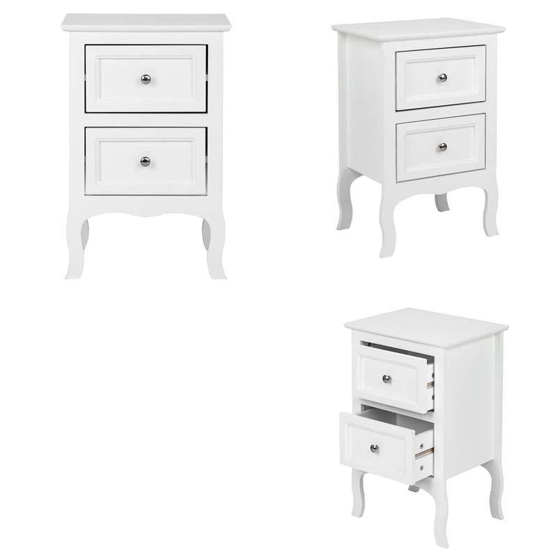 Table de chevet compacte de style français 16 po, 2 tiroirs, Blanc