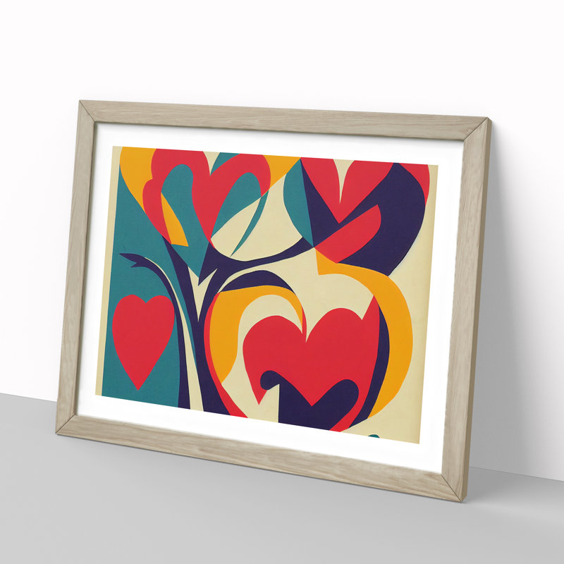 Abstract Art Love Heart Vol.1 - Single Picture Frame Print, 25cm H x 34cm W x 2cm D, Oak