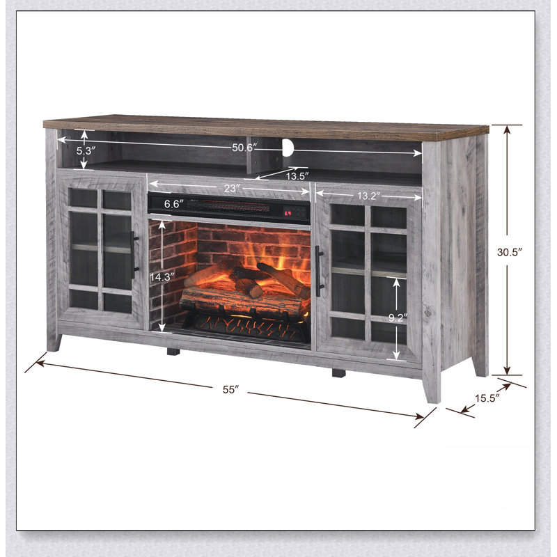 Meuble télé 55 po avec foyer électrique KD Inserts, Gris délavé