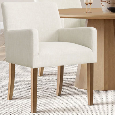 Set of 4 Upholstered Solid Wood 20.5'' Seat Height Linen Dining Armhair