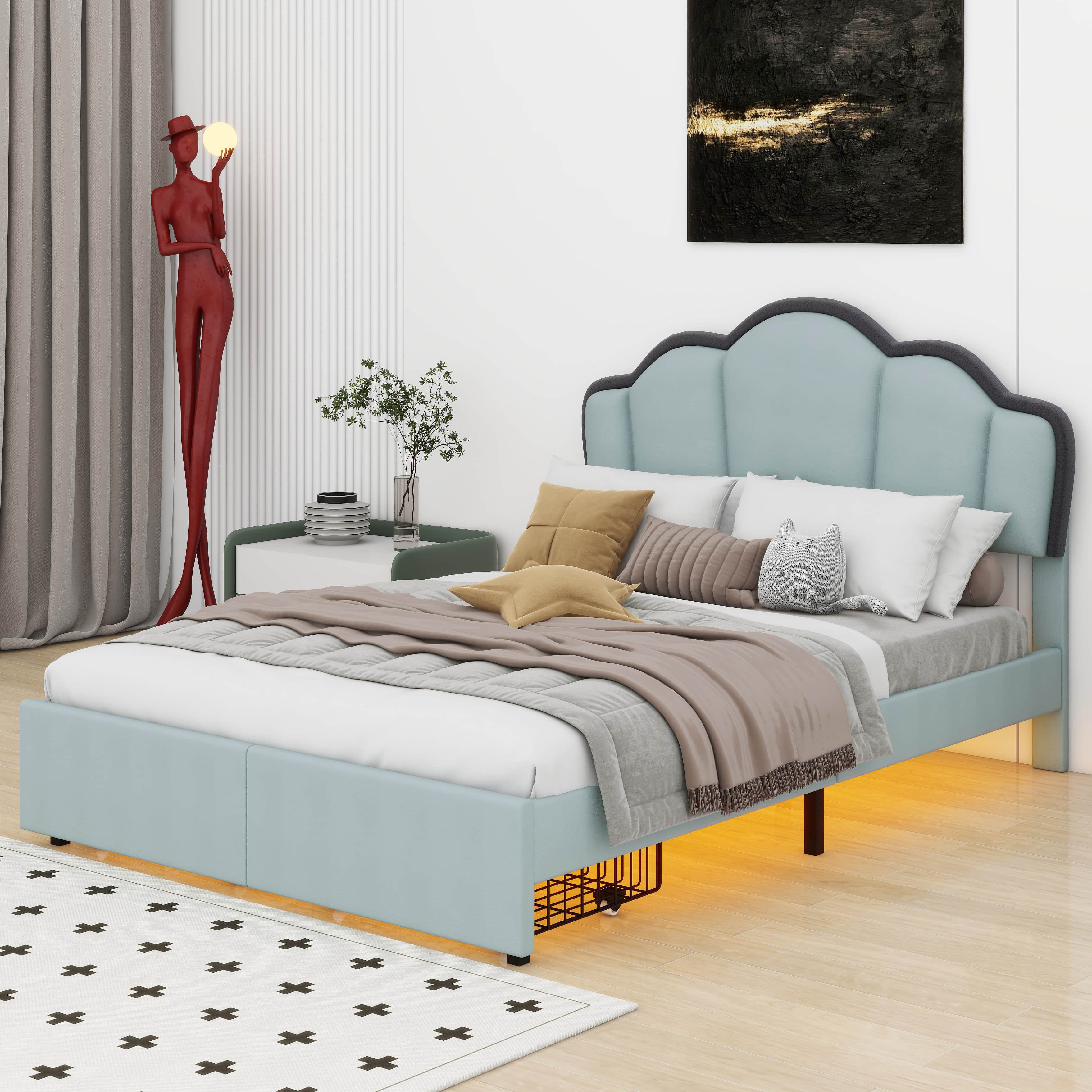 Latitude Run® Jante Full Size Upholstered Princess Platform Bed with ...