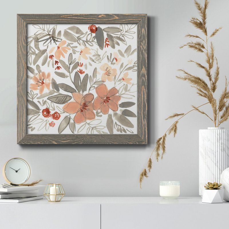 «Peach & Rust Blooms II», toile encadrée de qualité supérieure - prête à être accrochée, H 31,5 po x l 31,5 po x P 1,5 po