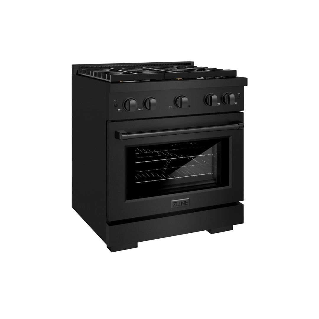 ZLINE 30 in. 4.2 cu. ft. Paramount Dual Fuel Range W/ Gas Cooktop & Electric Convection Oven in Black Stainless Steel W/ 4 Brass Burners (SDRB-BR-30) ZLINE