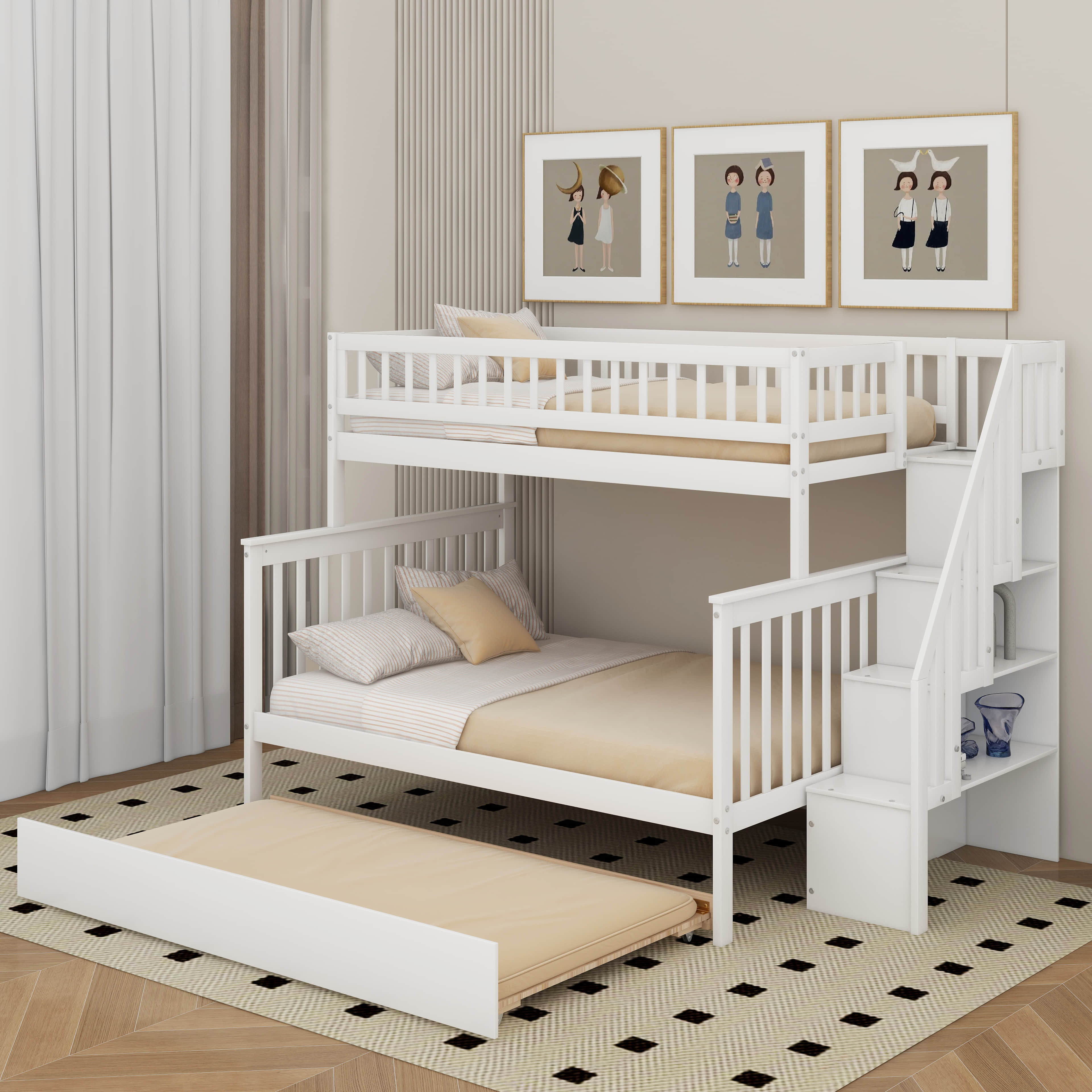 Latitude Run® Twin Over Full Bunk Bed With Trundle And Staircase ...