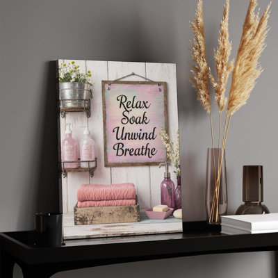 Relax Bathroom Sign, Built-In Wooden Frame, 16 X 20 Inch