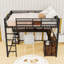 Queen Size Loft Bed With Built-In Desk And Storage Drawers And Shelves-1331855009