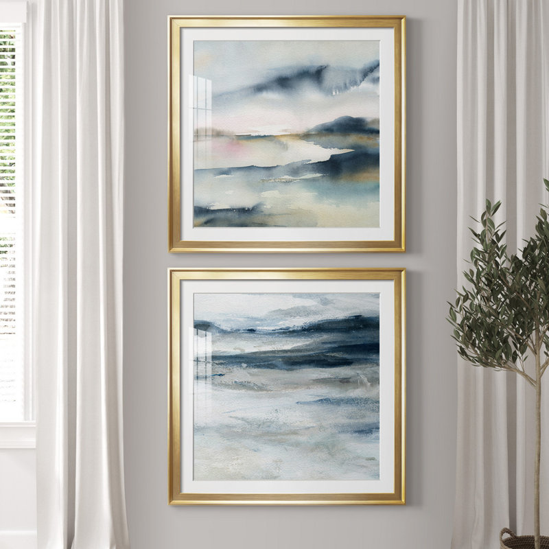 Sunwashed Horizon - Peinture encadrée sur papier, H 34,5 po x l 69 po x P 1,5 po, Impression encadrée avec passe-partout