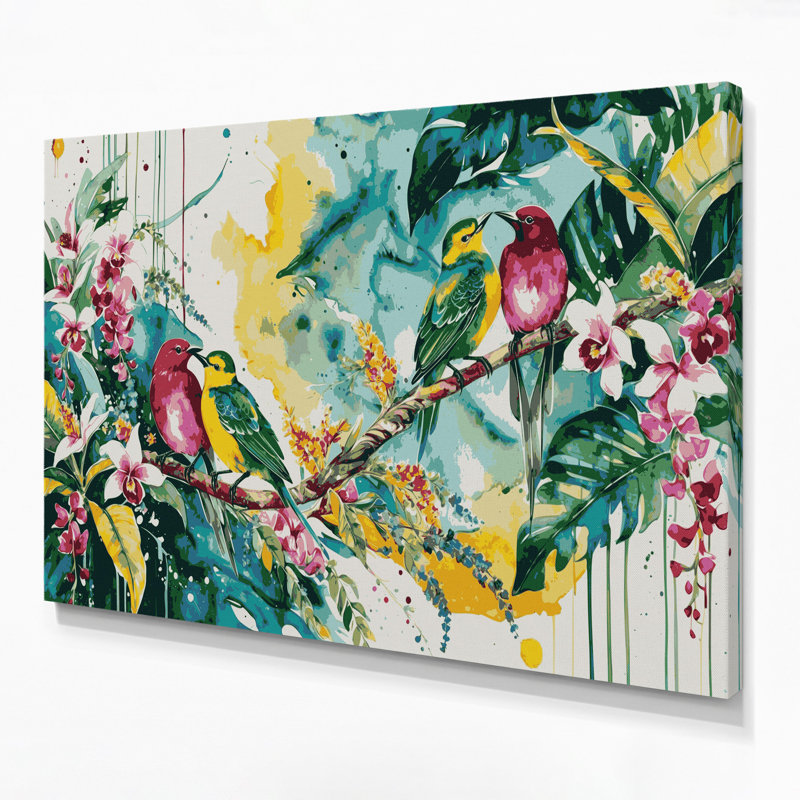Hawaiian Bird Pairs Beige Canvas Wall Art, 12" H x 18" W
