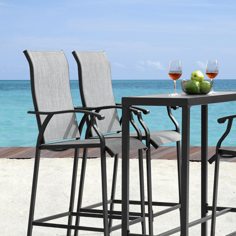 Patio 5-Piece PVC-coated polyester Bar Set with High Backrest, Black and Gray
