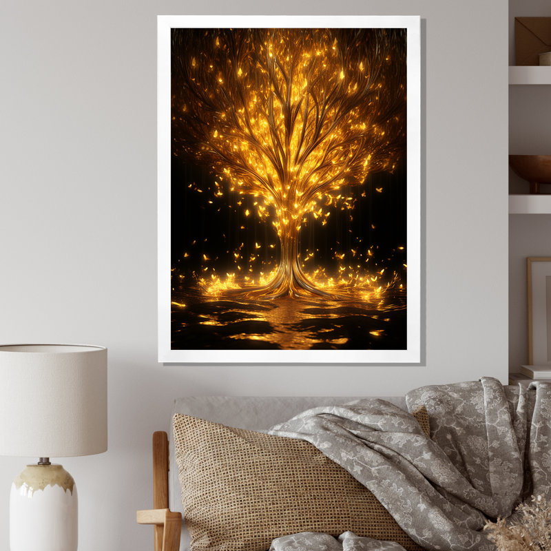 Golden Tree Of Bliss, H 44 po x l 34 po x P 1,5 po, Cadre simple blanc