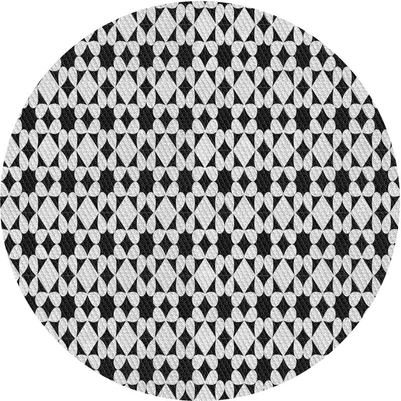 Tapis noir et blanc à motif géométrique, Rond 7 pi