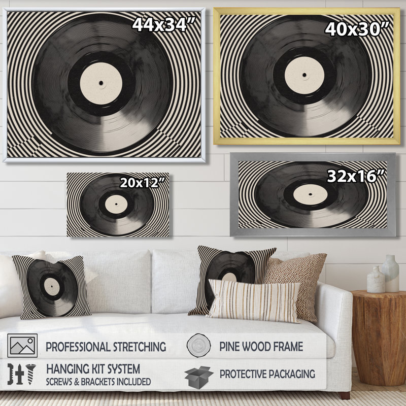 Vinyle noir rétro - impressions sur toile de disques vinyles, art mural noir rétro, H 30 po x l 40 po, Noir