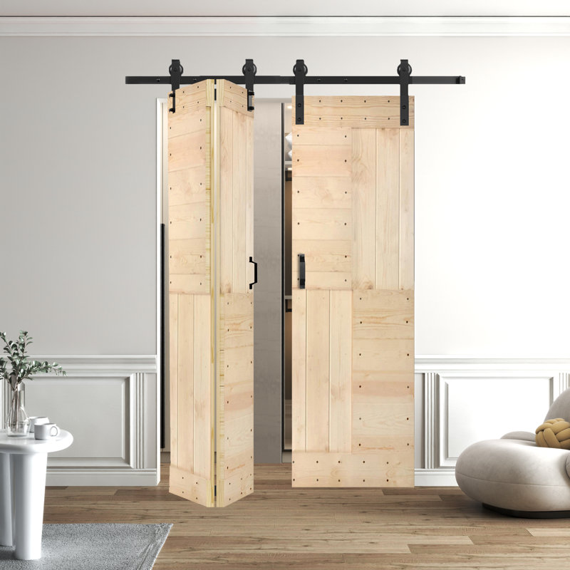 Porte pliante en bois massif en forme de S avec quincaillerie nécessaire, Non fini, 72 po x 80 po