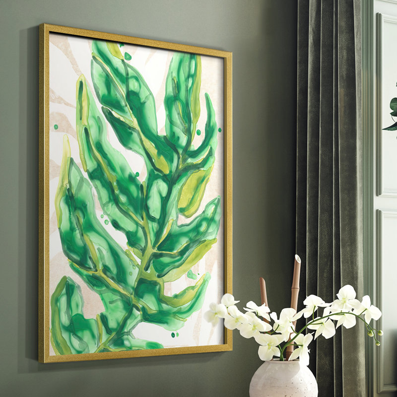 Toile tendue avec châssis Parchment Palms III - prête à être accrochée, Cadre doré simple, H 10 po x l 8 po
