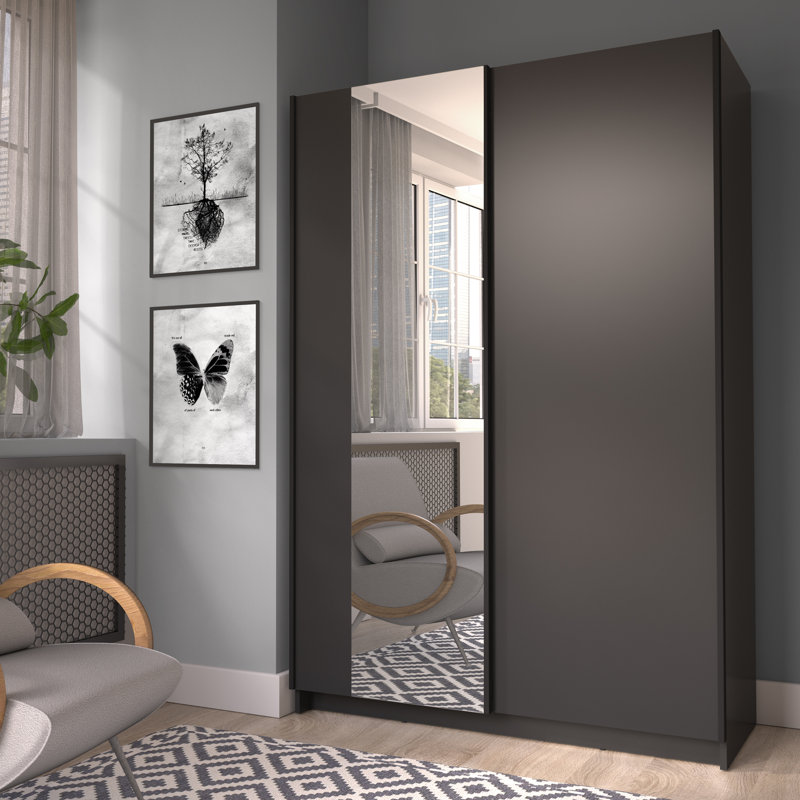 Shonette 2 Door Laminate Wardrobe, Black, 182cm H x 120cm W x 55cm D
