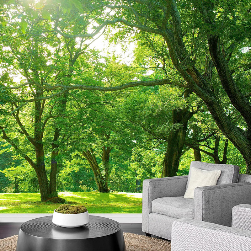 Sunshine Vibrant Green Tree Forest, 100" L x 144" W