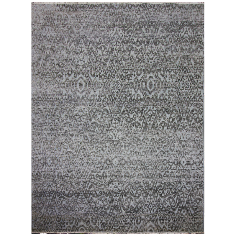Ikat Area Rug in Light Blue/Black, Rectangle 6' x 9'