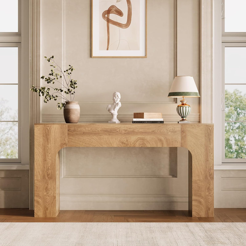 Console Farmhouse, longue table d'entrée en bois derrière le canapé, H 32,87 po x l 47,24 po x P 11,61 po, Bois de chêne