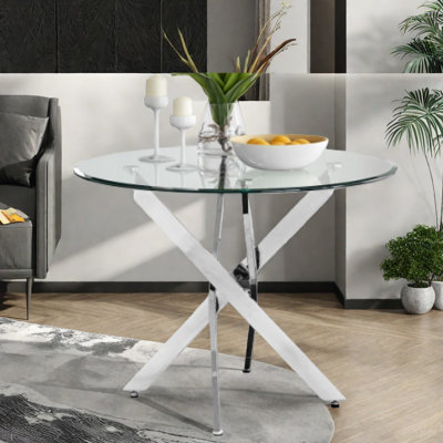 Table de salle à manger moderne en verre argenté, conception peu encombrante pour la cuisine