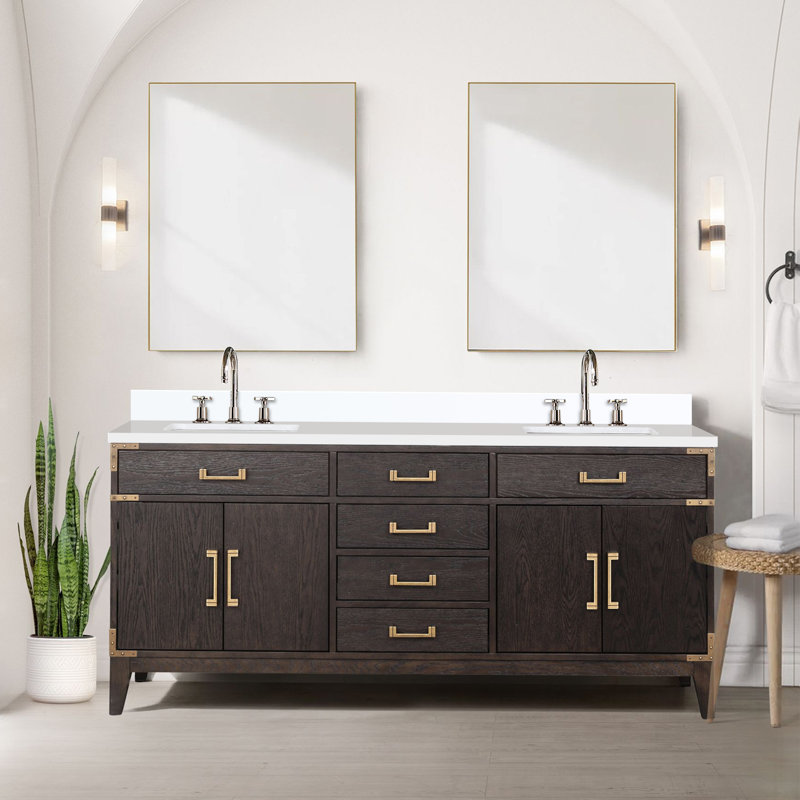 Harbor Double Bath Vanity and 36 in Mirrors, Gray Oak, 24", White Acrylic