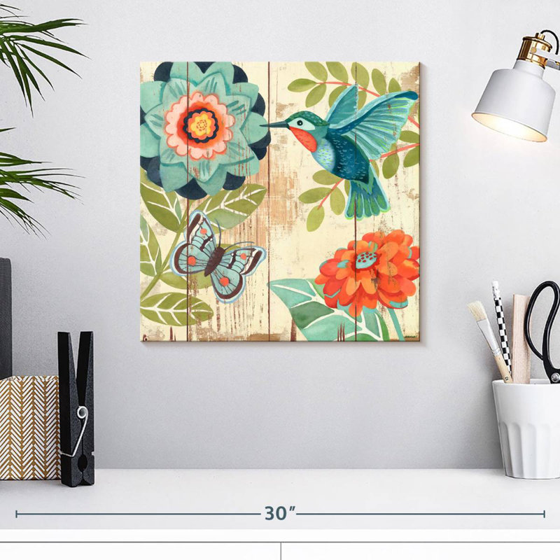 Colibri Brampt aquarelle botanique, H 16 po x l 16 po