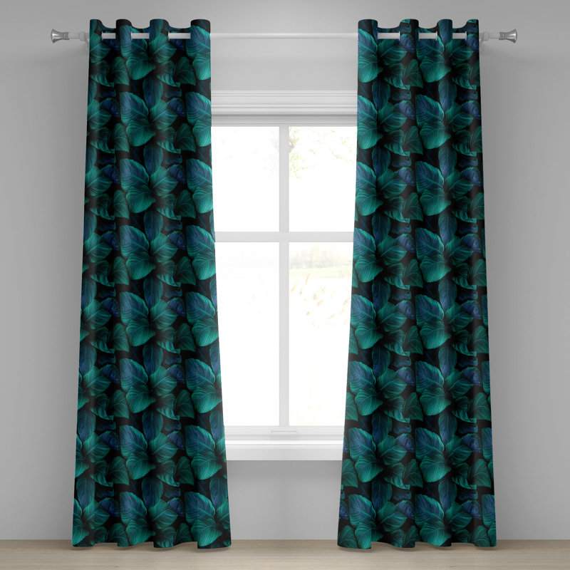 Dakota Fields Nature Grommet Curtain Realistic Look Tropical Art 50" x 96" Violet Blue and Fern Green, 50" W x 120" L