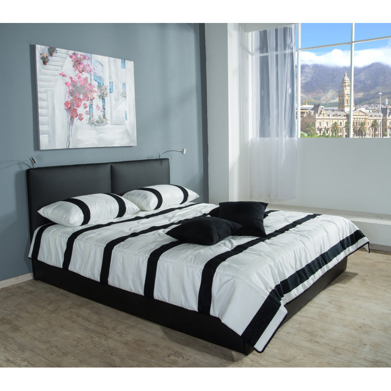 Georja Upholstered Faux Leather Bed Frame with Mattress, Super King (6'), Black, 7-Zone Cold Foam Mattress