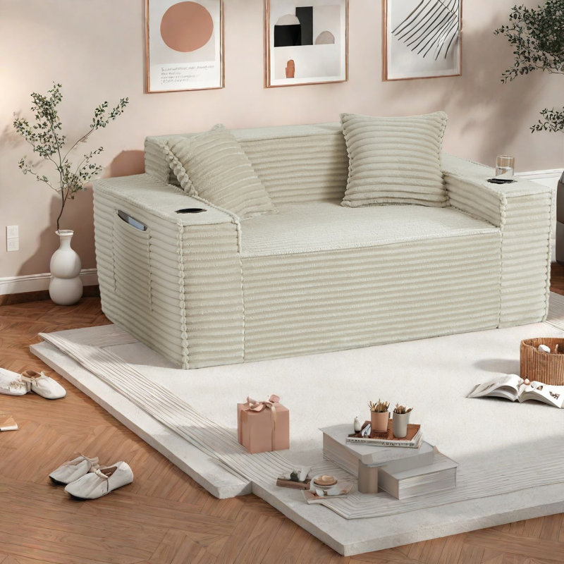 Canapés à compression, 61 pouces en velours côtelé à ressorts en mousse, maison compacte moderne