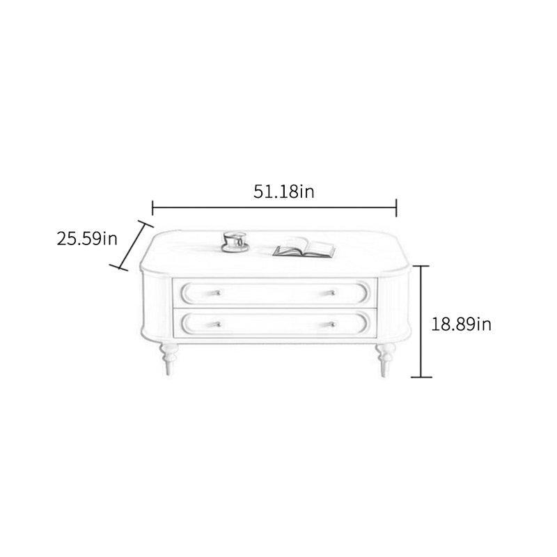 Table basse légère en bois massif de style crème clair, H 18,89 po x L 51,18 po x l 25,59 po