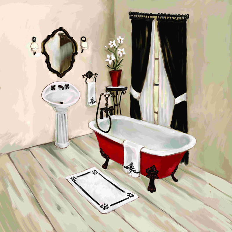 Red Bath - peinture sur toile tendue, H 20 po x l 20 po