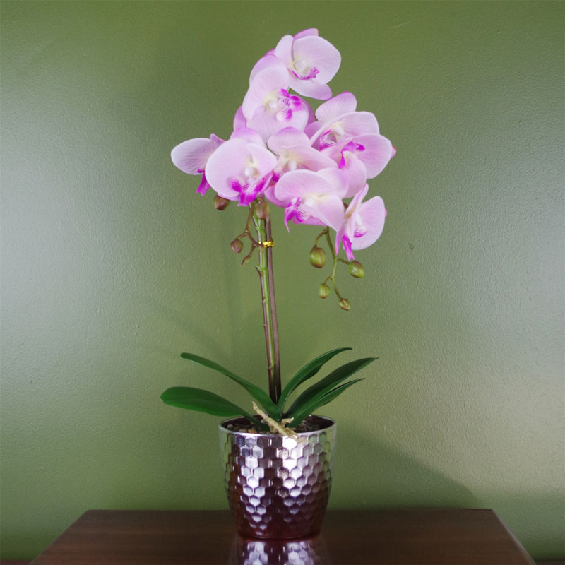 Plastic, Silk Artificial Arrangement in Pot, Pink/White