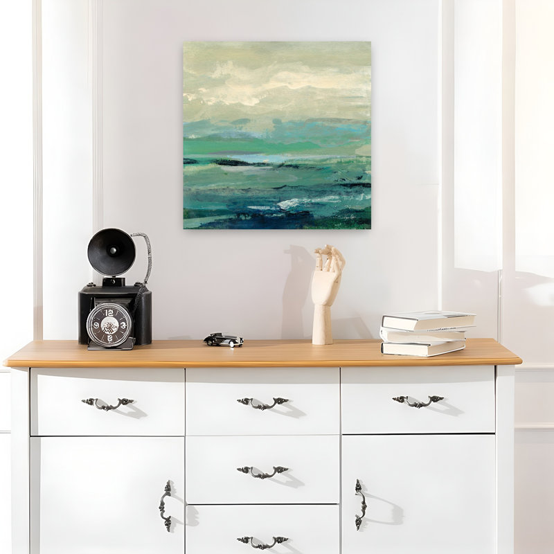 Bord de mer turquoise avec art abstrait aqua, H 18 po x l 18 po