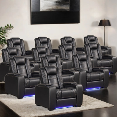 39'' Adjustable Headrest Power Recliner Man Cave Home Theater Chair With Cup Holders USB LED (Set of 12)