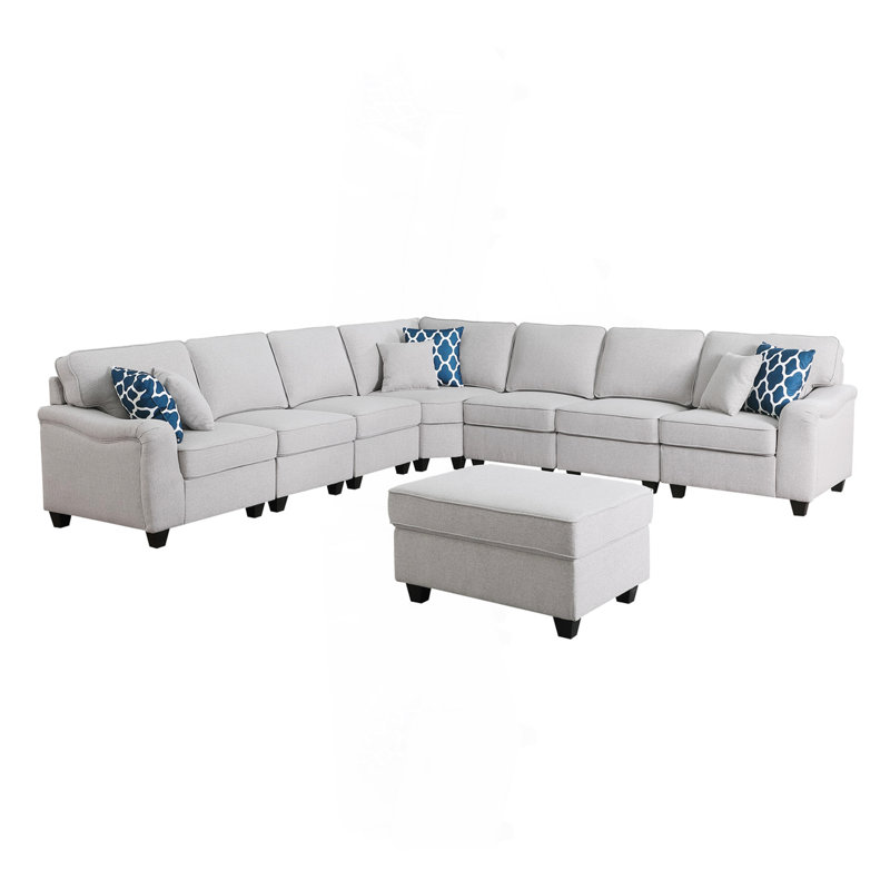 Canapé modulaire en L gris clair de 125 po avec repose-pieds modulaire en L 8 pièces