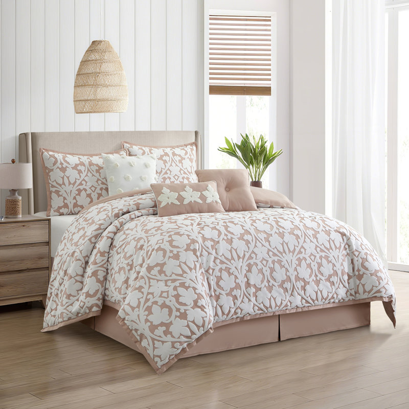 Adoria Luxury Floral Damask 7 Piece Comforter Set, California King Comforter + 6 Additional Pieces, Blush