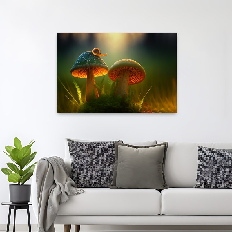 Escargot Champignon Forêt de Mousse Onirique Mystique et Sérénité - Affiche Murale Nature, 32" H x 48" W