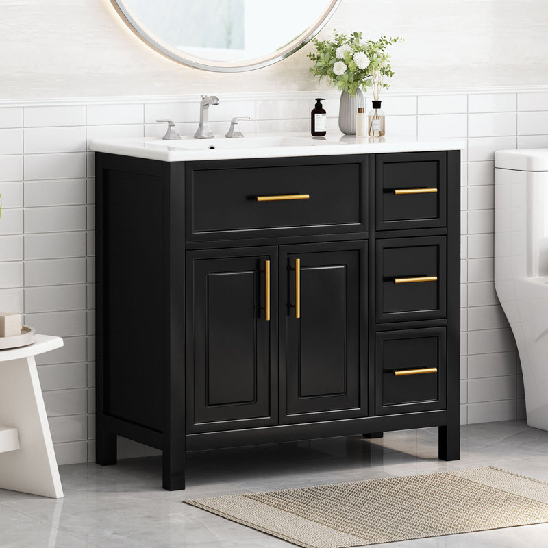 Meuble-lavabo avec lavabo et armoire avec tiroirs, Noir, noir, noir, noir