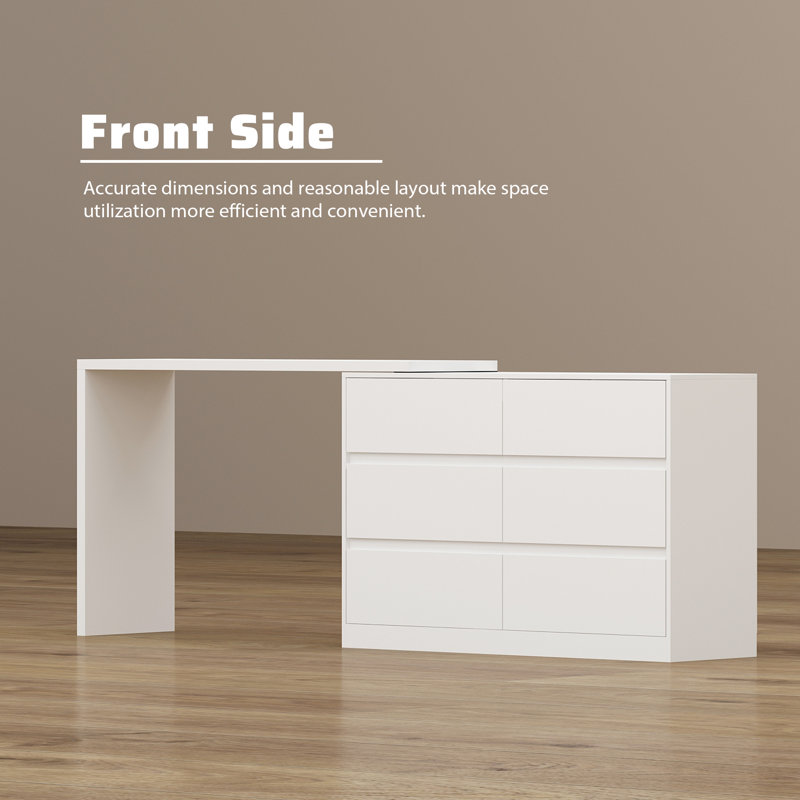 Ameyaa 6 Drawer 51.2" W Double Dresser, White