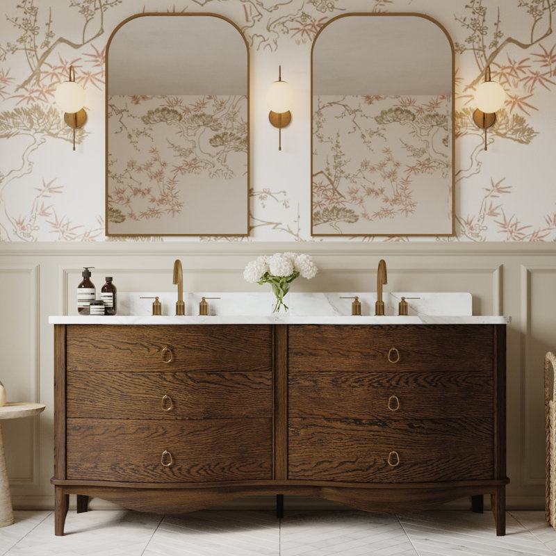 Meuble-lavabo double 72 po avec comptoir Statuario, 72", Chêne brun rehaussé