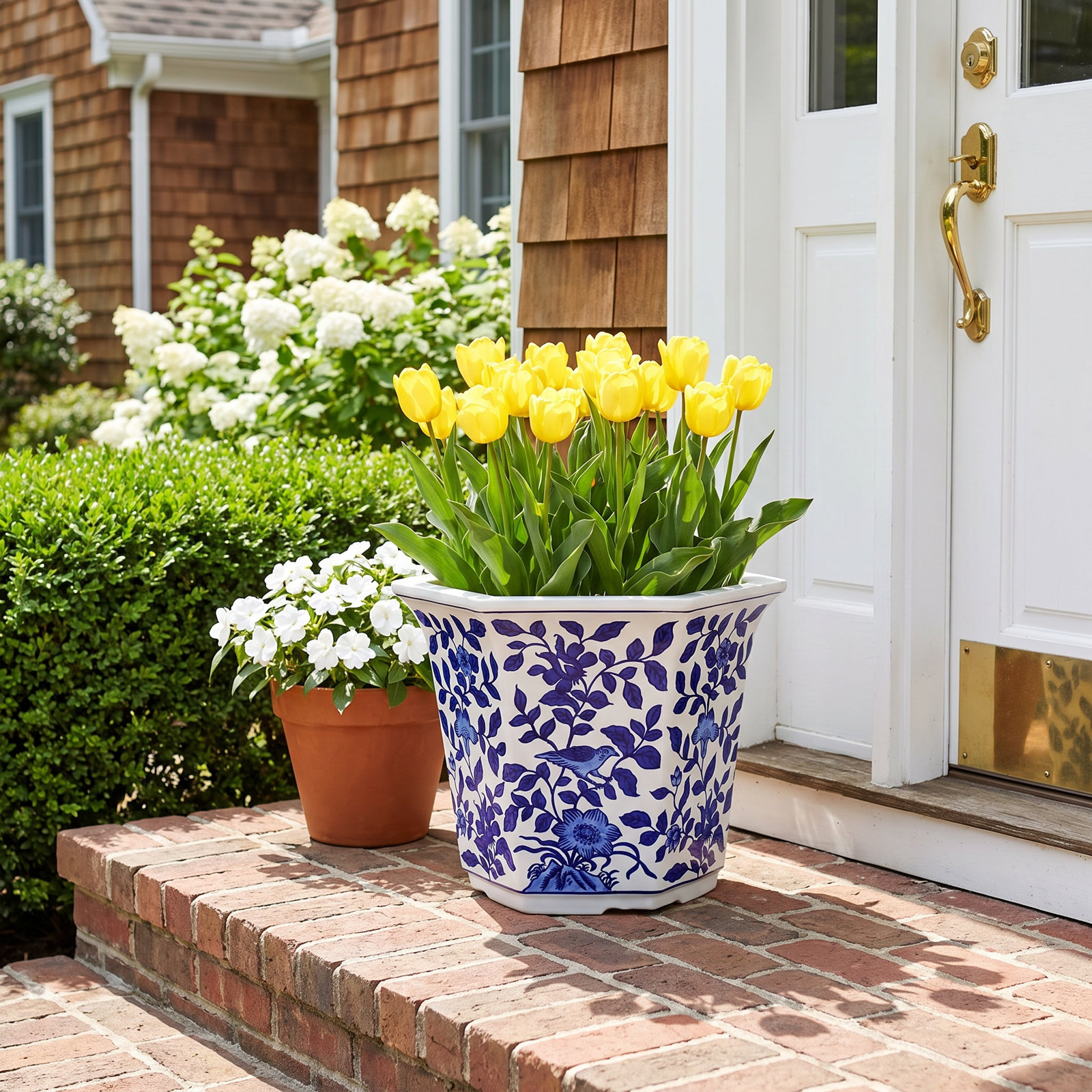 Blue Garden Ceramic Pot Planter, 10'' H x 11.5'' W x 12.75'' D