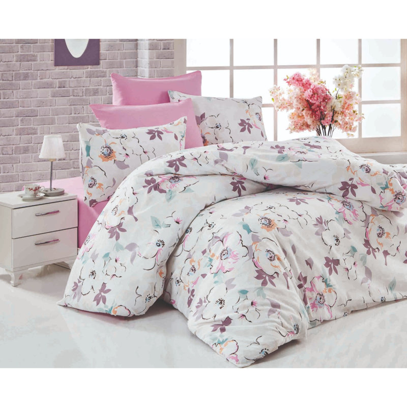 Ensemble de housse de courtepointe de qualité supérieure très grand, 240 x 87,0 pouces | 100% coton, contexture de 140 fils, lavable à la machine | Comprend 2 taies d'oreiller (24 x 24 pouces) | Design élégant blanc, rose, mauve, turquoise et orange