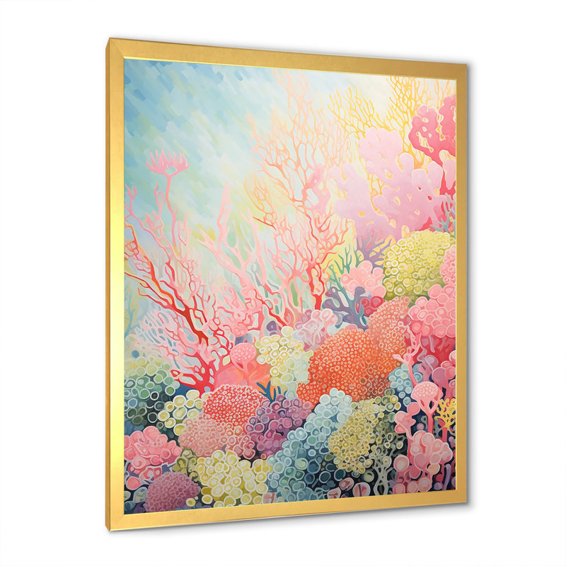 «Coral Reef Barrier Expression V», reproduction sur toile, Cadre doré simple, H 32 po x l 16 po x P 1 po