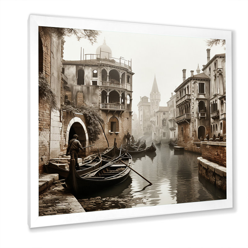 «Beige Canal», impression sur toile ardoise II, Cadre simple blanc, H 36 po x l 36 po x P 1,5 po
