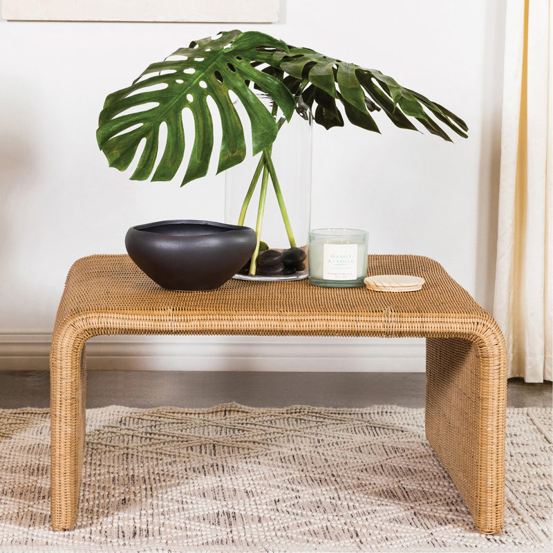 Table basse carrée en rotin tissé, naturel, Naturel