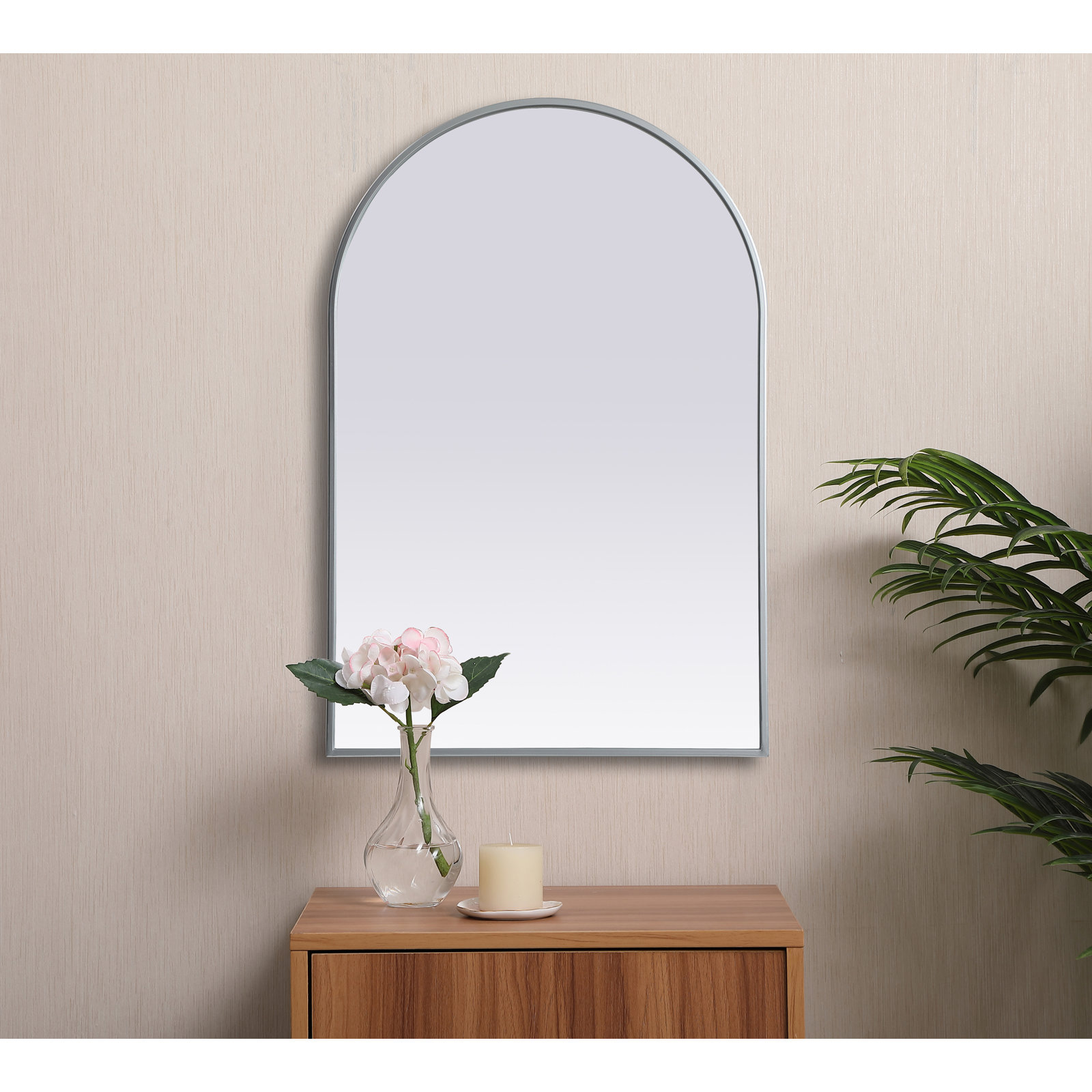 Sabine Metal Arch Wall Mirror, Silver, 36" x 24"