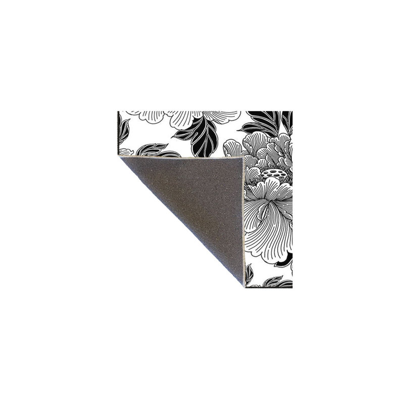 Tapis tissé à motif floral gris anthracite et tapis lavable, Carré 3 pi 11 po
