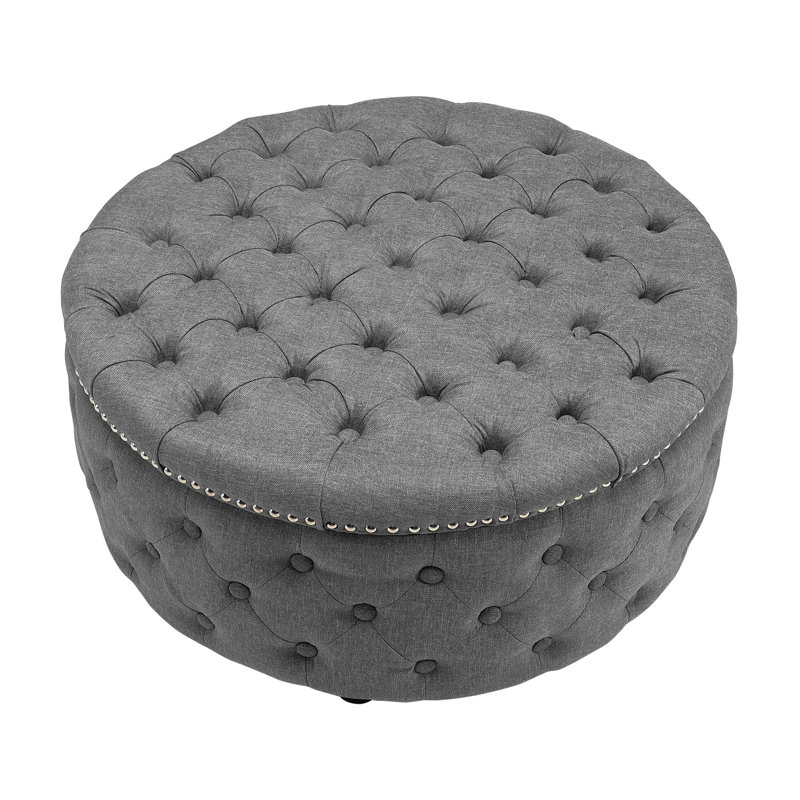 75cm Wide Cylinder No Pattern Footstool Ottoman, Light Grey